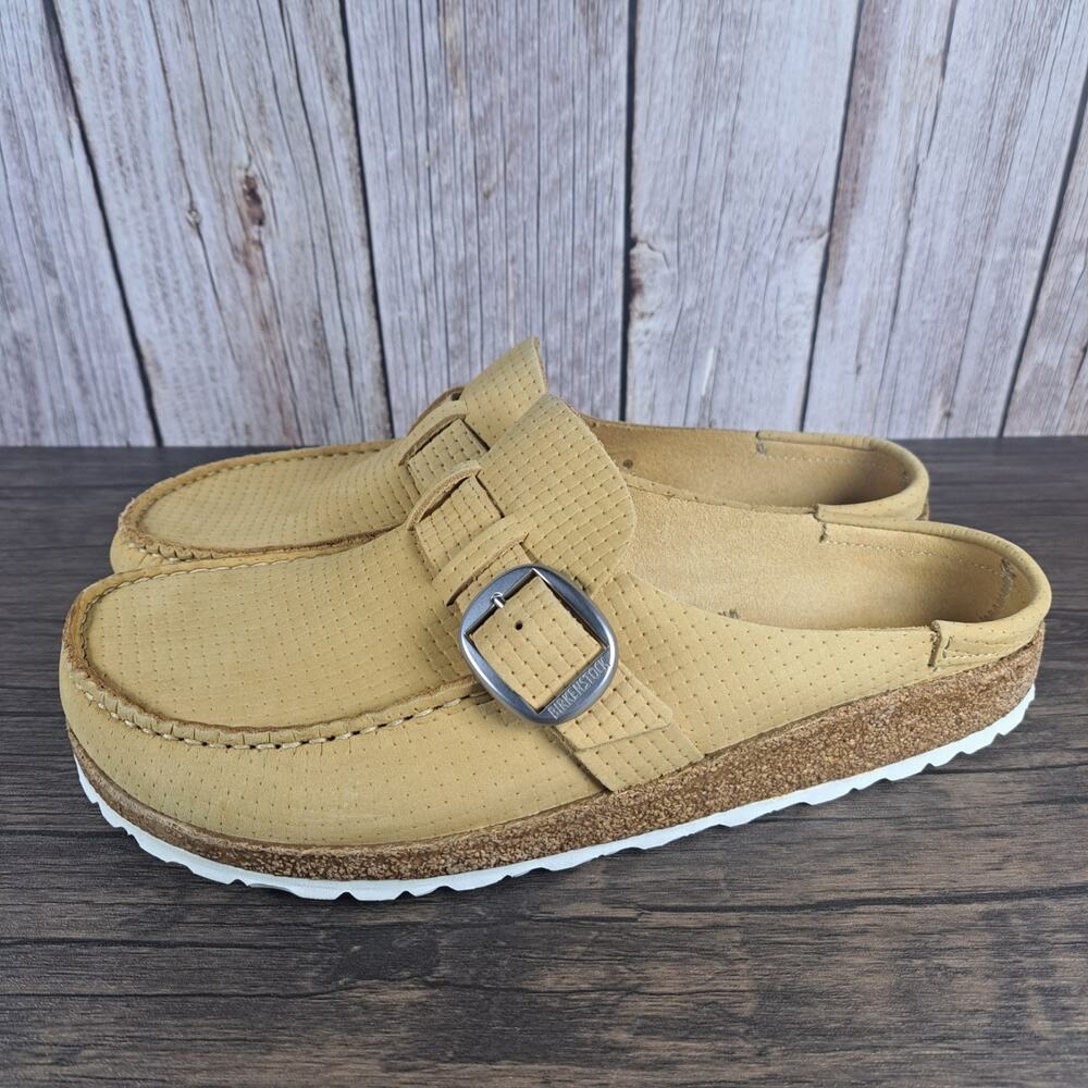 Birkenstock Moccasin Buckley Embossed Leather Mule Women's Sz 10 N Latte Cream